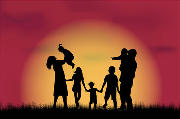 Family silhouettes in nature.