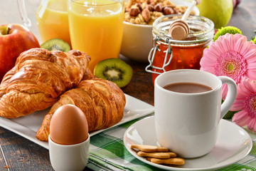 Composition with breakfast on the table. Balnced diet.