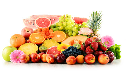 Composition with assorted fruits isolated on white