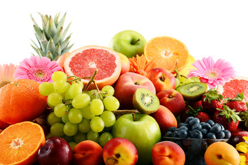 Naklejka na ściany i meble Composition with assorted fruits isolated on white