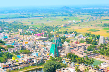 Fototapeta premium top view renovation of Lord Bhakthavatsaleswarar Temple Gopura (