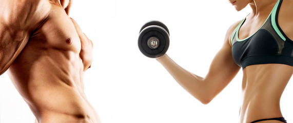 Man and woman's torso isolated on a white background