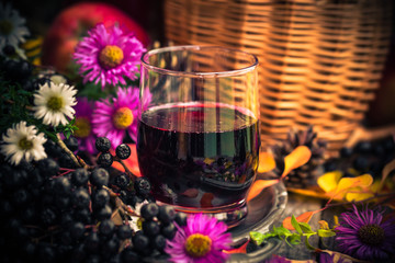 Fall kitchen cup tincture chokeberry wooden table