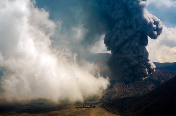 Bromo volcano is part of the Tengger massif, with mount Semuru, in east Java in Indonesia