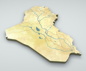 Cartina Iraq, cartina fisica, disegnata a mano, illustrata, 3d