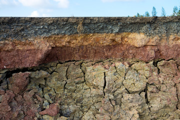 The curb erosion from storms. To indicate the layers of soil and