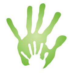 Vector conceptual mother and child green hand print isolated