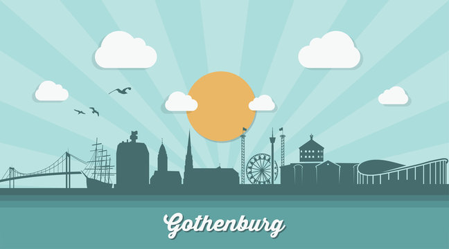 Gothenburg skyline - flat design