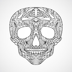 Hand drawn doodle swirled skull