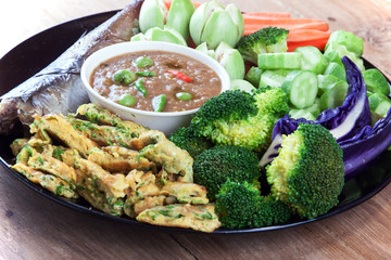 Fish Saba shoyu yaki and chili paste sauce