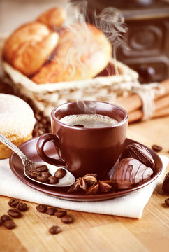 Cup Hot Coffee With Beans And Chocolate Candies Instagram