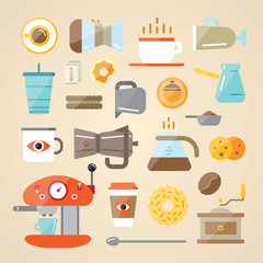 Set of Vector Coffee Elements and Coffee Accessories Illustration can be used as Logo or Icon in premium quality Flat icons style