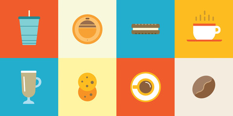 Set of Vector Coffee Elements and Coffee Accessories Illustration can be used as Logo or Icon in premium quality Flat icons style