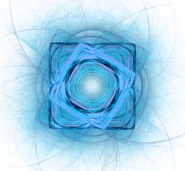 Abstract fractal design. Blue spiral square on white.