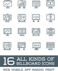 All Kinds of Billboard Icons, Set of Vector Icons for all Purposes, Business, Web, Mobile or Print