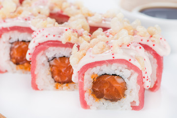 closeup roll sushi with soy sauce (shallow DOF)