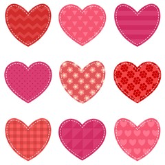 Set of red and pink hearts