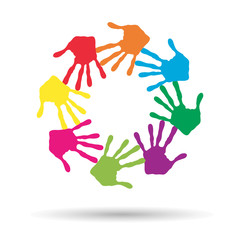 Fototapeta premium Conceptual children painted hand print isolated