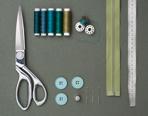 Sewing tools on green
