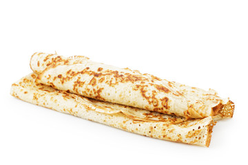 fresh hot blinis or crepes isolated on white