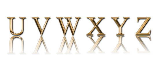 Golden alphabet from " U" to "Z" on a white background © syhin_stas