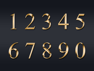 Gold numbers on a grey background - obrazy, fototapety, plakaty