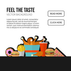 Fototapeta premium Fast Food Vector Concept. Lunch french fries, chicken, donut, pi