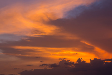 colorful dramatic sunset sky with orange cloud, twilight sky