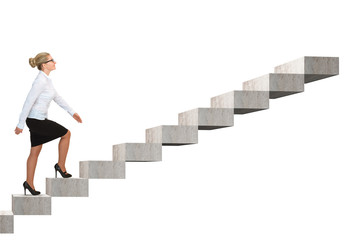 Business person stepping up a staircase. business concept
