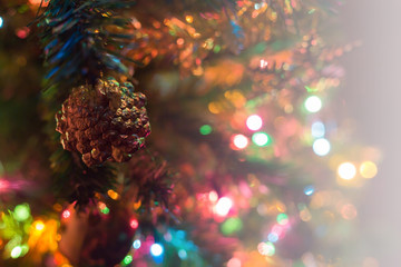 christmas background, christmas tree decorated with twinkling