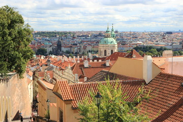 Panorama of  Prague Old Town with red roofs