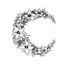 Beautiful flowers and leaves decorated crescent moon on white background