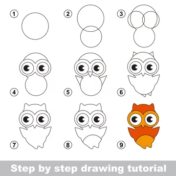 Drawing tutorial. How to draw a Cute Owl Stock Vector | Adobe Stock