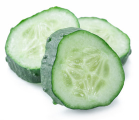 Cucumber slices on the white background.
