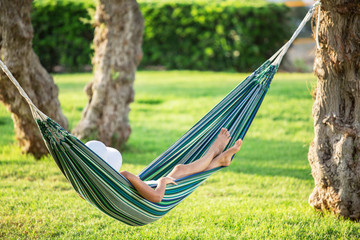 Relaxing in the hammock. Summer day.