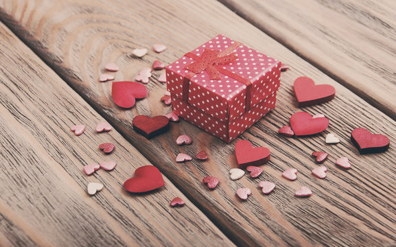 Gift box and hearts - vintage toning