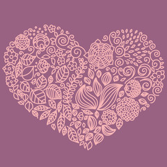 Tattoo floral doodle vector elements set in heart form