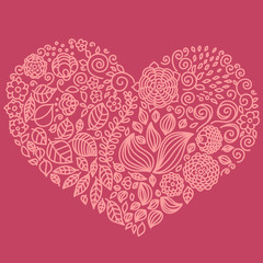 Tattoo floral doodle vector elements set in heart form. 