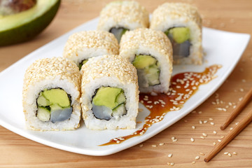 California roll traditional seafood rice sushi with perch