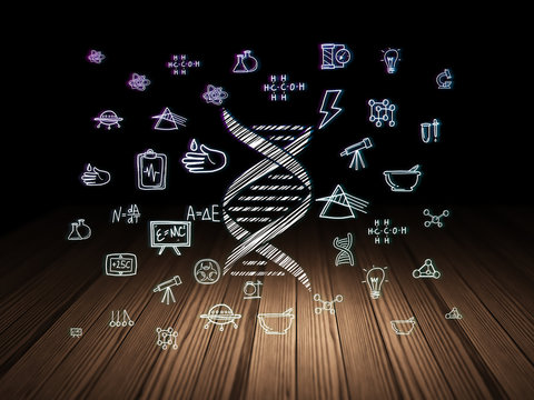 Science concept: DNA in grunge dark room