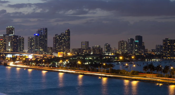 View of venetian causeway in Miami Florida