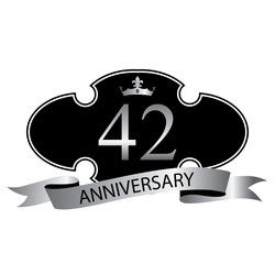 42 anniversary with silver ribbon and crown