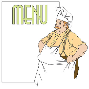 Stock illustration. Chef with a place under the menu