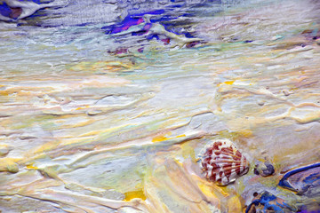 Ракушка и фактура из желтой и синей краски