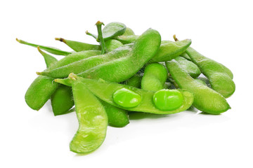 green soybeans on white background