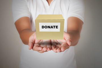 man holding donation box