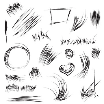 Hand drawn scribble and sketch shapes in vector. Abstract line a
