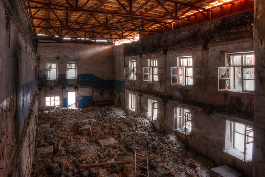 Dilapidated workshop of the abandoned factory
