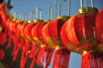 Selective focus of red Chinese lanterns