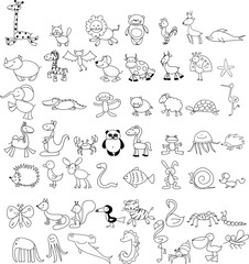 Naklejka premium Children's drawings of doodle animals